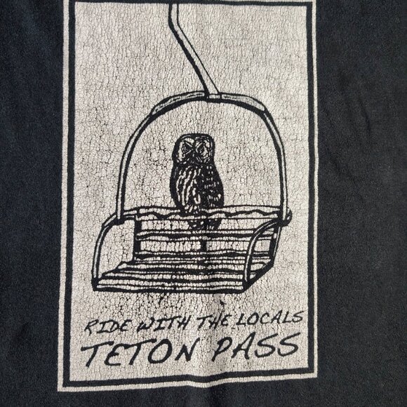 Teton Pass Ride With The Locals Shirt Size Medium Black Owl Chairlift - Picture 2 of 10